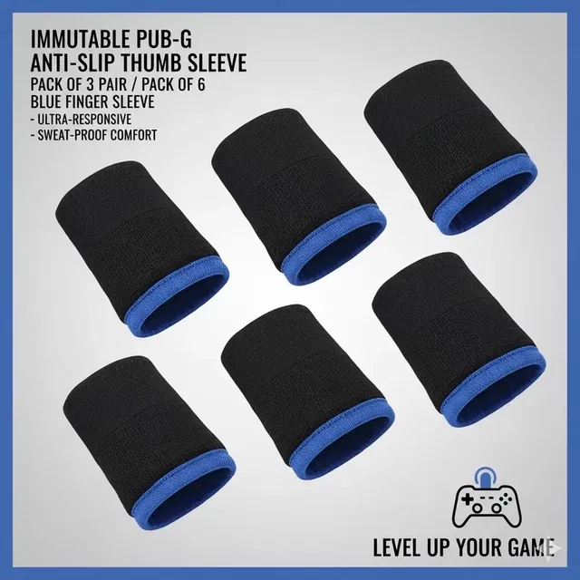 Immutable Pubg Anti-Slip Thumb Sleeve Pack Of 3 Pair Blue Finger Sleeve (Pack of 6)