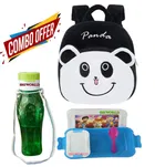 Combo of Fabric School Bag, Water Bottle with Lunch Box for Kids (Multicolor, Set of 3)