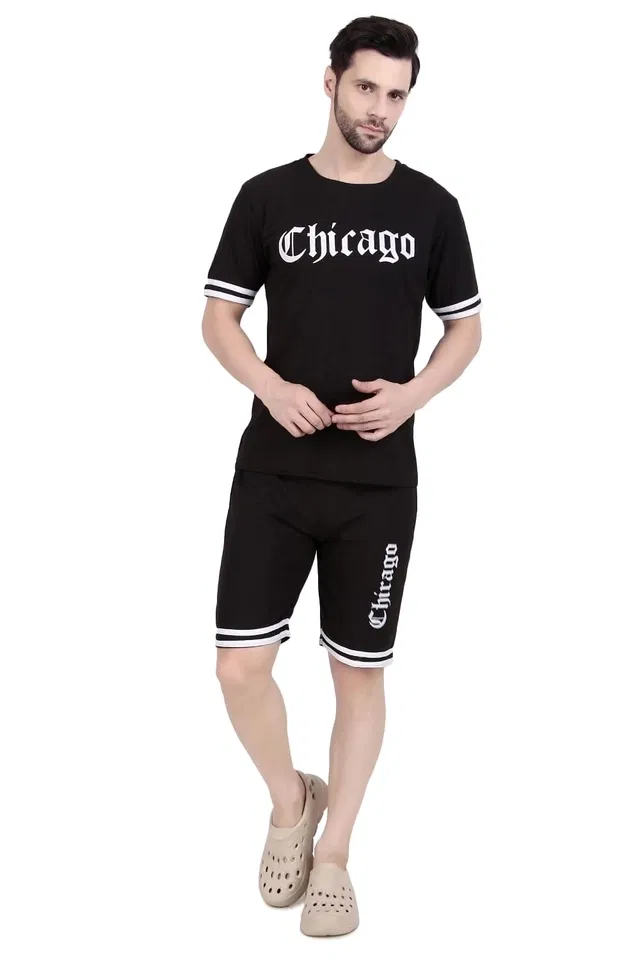 Printed Tracksuit for men (Black, XL)  (AS-163)