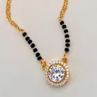 Gold Plated Mangalsutra with Black Beads & Round Central Pendant.