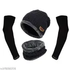 Woolen Beanie Cap with Neck Scarf & Arm Sleeves for Men & Women 
