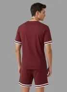 Polyester Chicago Printed T-shirt With Matching Shorts, Wine 