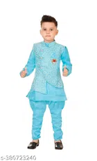 Cotton Blend Sherwani for Boys (Sky Blue, 6-9 Months)