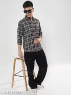 Check Printed Shirt For Men, Black & White 