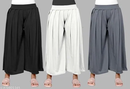 Palazzos for Women, Pack of 3 (White, XL)