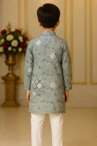 Cotton Blend Printed Kurta with Payjama for Boys, Blue & White 