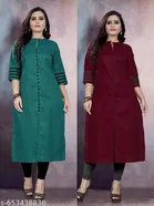 Solid Cotton Blend Kurti for Women, Pack of 2 