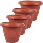 Plastic Round Gardening Planters, Pack of 4 Brown