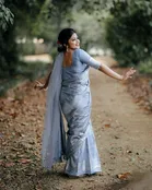 Litchi Silk Zari Woven Saree for Women, Grey 