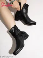 Shoetopia Solid Block Heeled Boots Black 