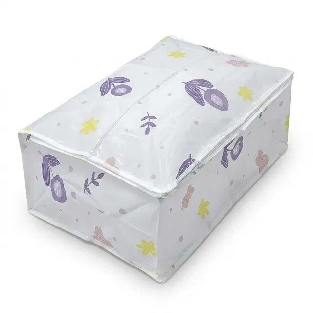 White Floral Quilt Storage Bag Dust& Moisture Proof 58*40*22 Cm