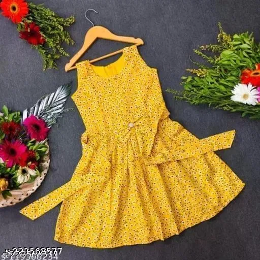 Frock for Girls (Yellow, 10-11 Years)