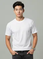 Polyester Round Neck T-shirt for Men, White 