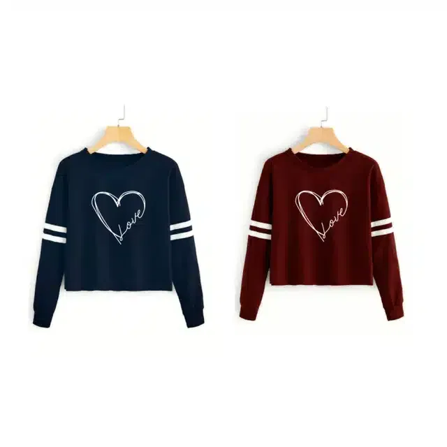 Full Sleeves Printed T-shirt for Women (Pack of 2) (Navy Blue & Maroon, M)