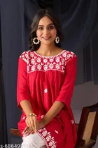 Embroidered Floral Design Anarakali Short Kurti for Girls 