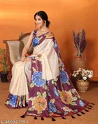 Cotton Silk Printed Saree for Women, Purple 