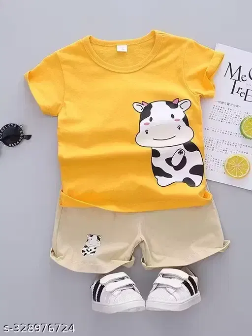 Poly Blend Clothing Set for Kids, Yellow & Beige  (2-3 Years)