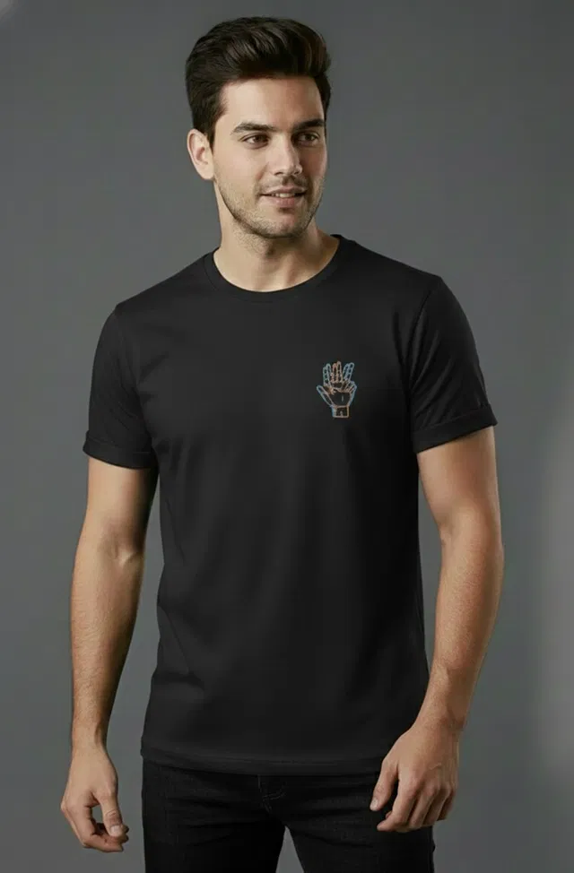 Cottont Blend  Printed T-shirt For Men, Black (M)