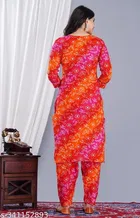 Rayon Printed Kurta with Pant for Women, Orange & Pink 