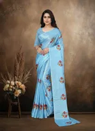 Art Silk Printed Saree for Women, Sky Blue 