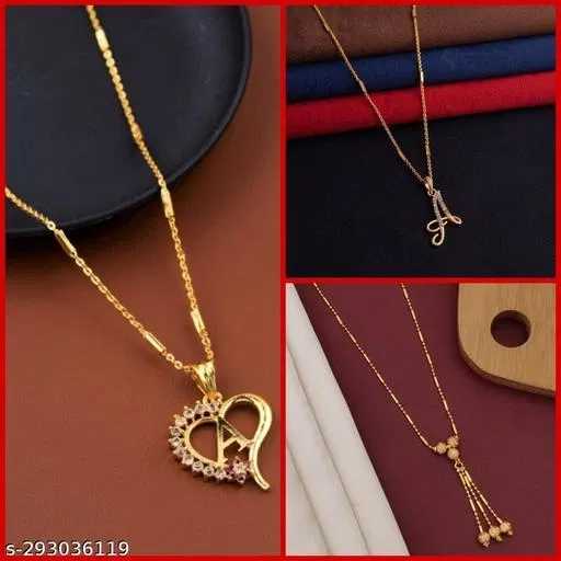 Alloy Pendant with Chain for Women (Multicolor, Set of 3)
