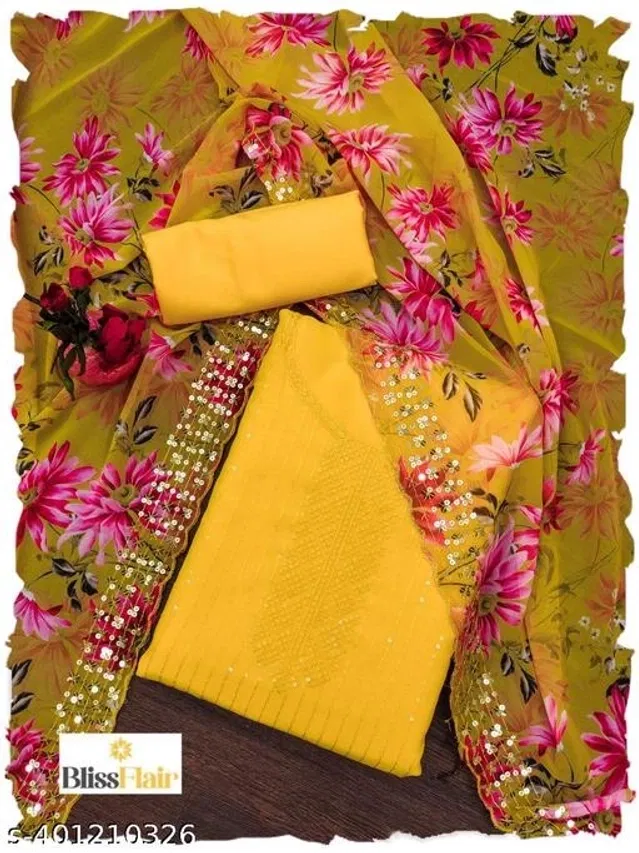 Embroidered Unstitched Suit for Women (Yellow, 2.25 m)