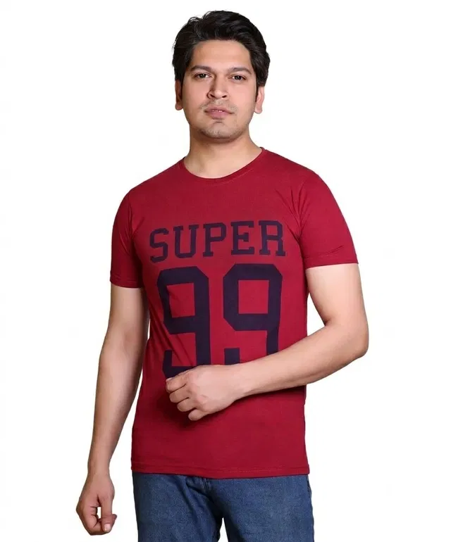 Cotton Blend Printed T-shirt for men, Red (L)