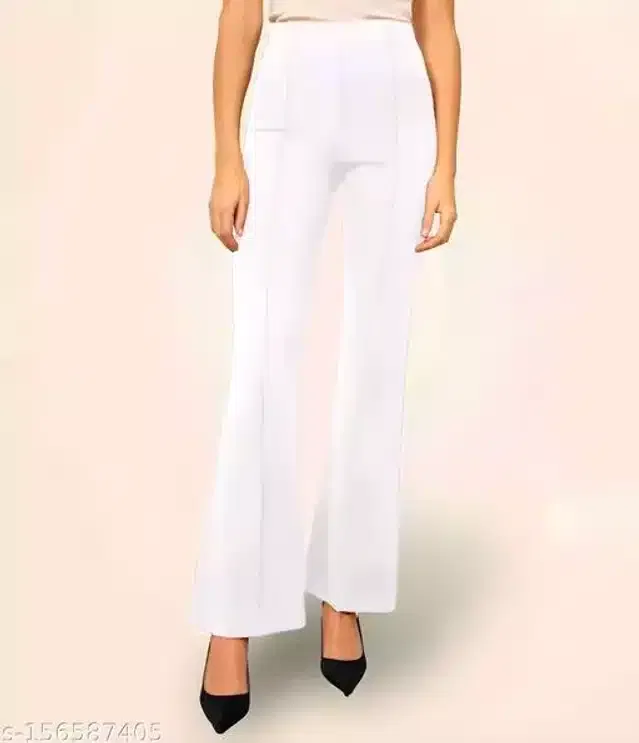 Polyester Solid Trouser for Women (White, 24)