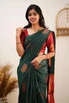 Litchi Silk Woven Design Saree for Women, Green 