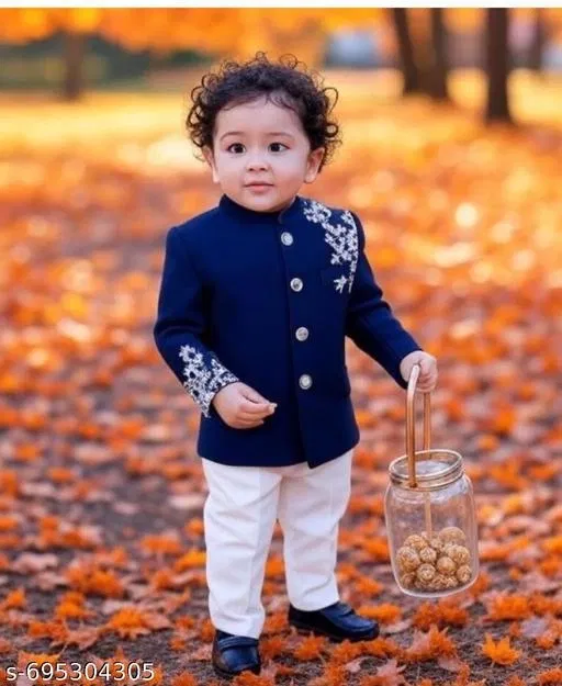 Embroidered Art Silk Kurta Set for Boys (Coral, 0-6 Months)