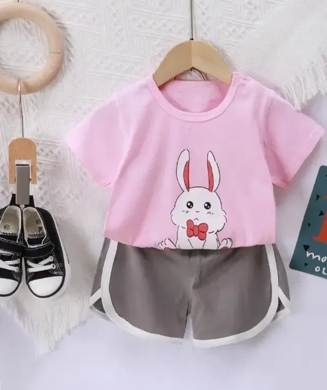 Cotton Blend Printed Clothings Set for Girls,  (Pink, 0-6 Months)
