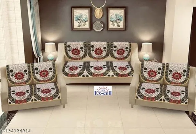 Polycotton 6 Seater Sofa Covers (Red & Black, Set of 1)