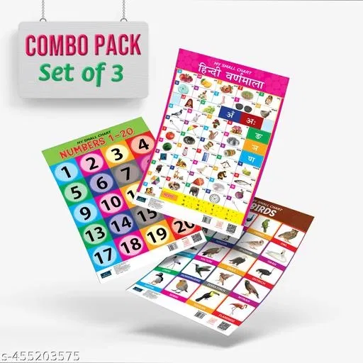 Bookford Publications My small chart Numbers, Birds & Hindi Varnamala (Set of 3)
