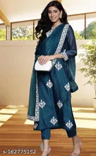 Viscose Rayon Embroidered Kurta with Pant & Dupatta for Women 
