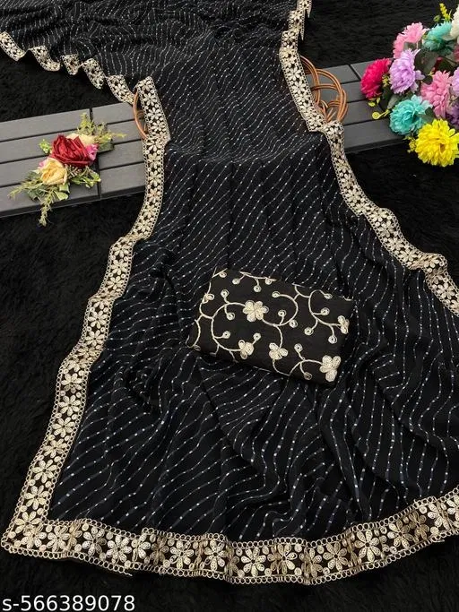 Elegant Saree for Women (Black, Free Size)