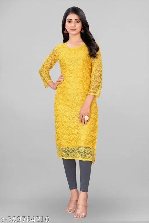 Net Kurti for Women, Yellow (M)
