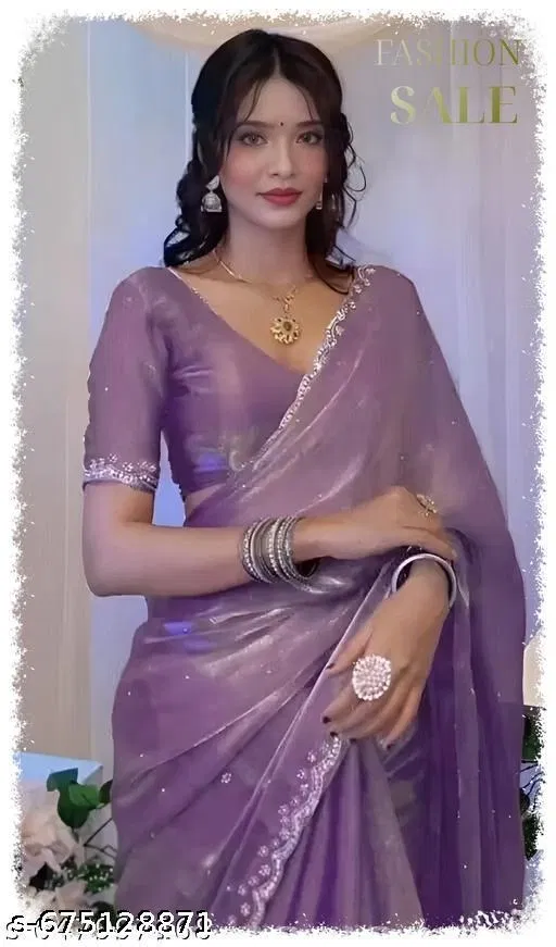 Georgette Solid Saree For Women, Purple