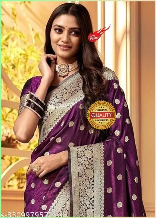 Kanjeevaram Zari Woven Saree for Women (Purple, Free Size)