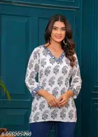 Rayon Printed Short Kurti for Women, White 