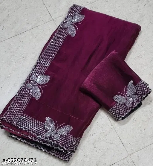 Georgette Solid Saree For Women, Purple