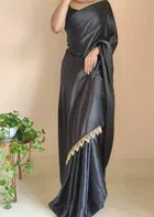 Solid/Plain Bollywood Satin, Silk Blend Saree  (Black)