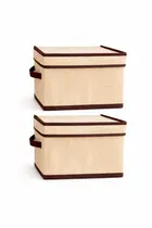 Craft Bazar Multipurpose Foldable Fabric Storage Box with Lid & Handles for Clothes, Laundry, Towels Wardrobe and Home Storage Organizer Pack of 2