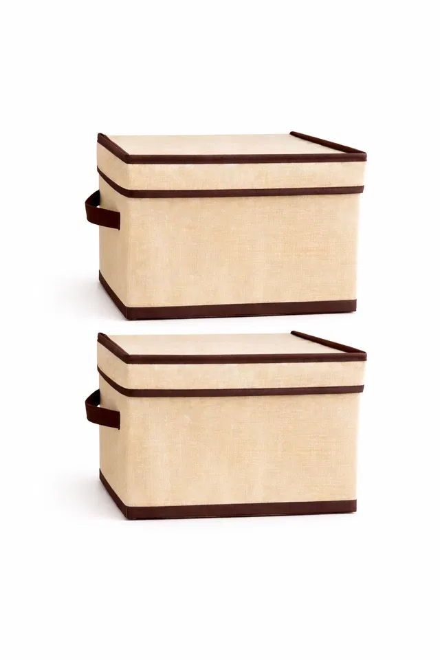 Craft Bazar Multipurpose Foldable Fabric Storage Box with Lid & Handles for Clothes, Laundry, Towels Wardrobe and Home Storage Organizer Pack of 2
