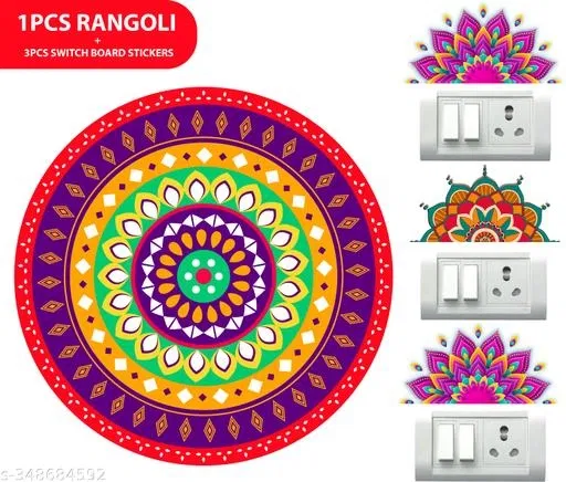 Combo of Rangoli Sticker (31x31 cm) & 3 Pcs Switch Board Stickers (Multicolor, Set of 2)