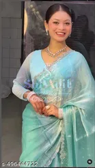 Georgette Embellished Saree For Women, Aqua Blue