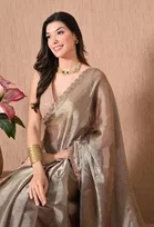 Organza Embellished Saree for Women, Brown 