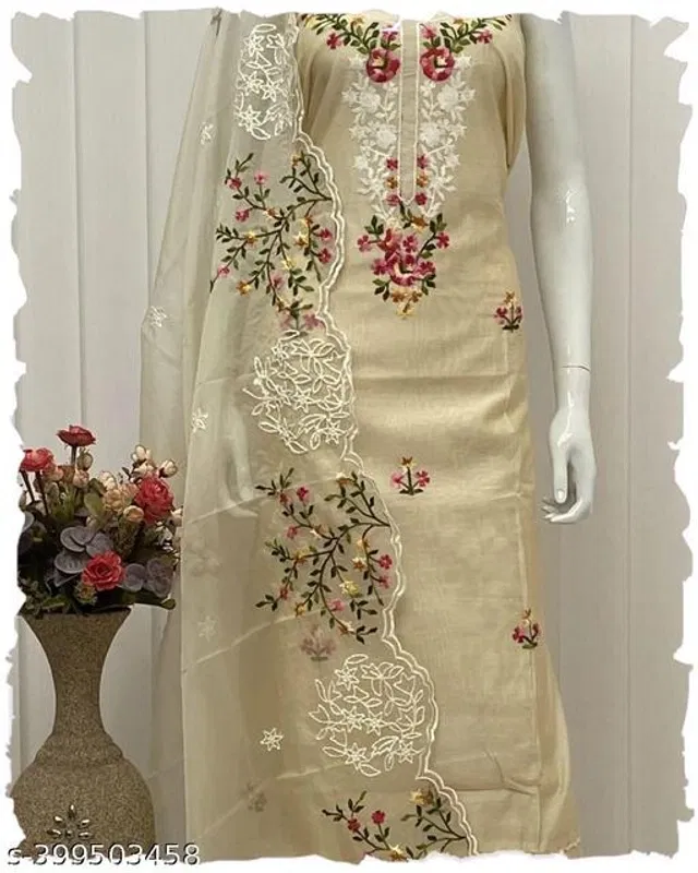 Embroidered Unstitched Suit for Women (Beige, 2.25 m)