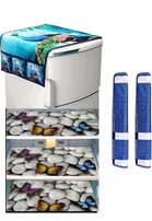 Knit Printed Fridge 3 Pcs Mat with 2 Pcs Handle & Top Cover 