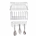 Oc9 स्टेनलेस स्टील प्लेट स्टैंड & वॉल माउंटेड लैडल हुक रेल फॉर किचन 