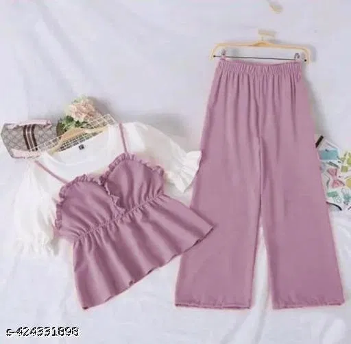 Polyester Solid Clothing Set for Girls, Pink (6-7 Years)